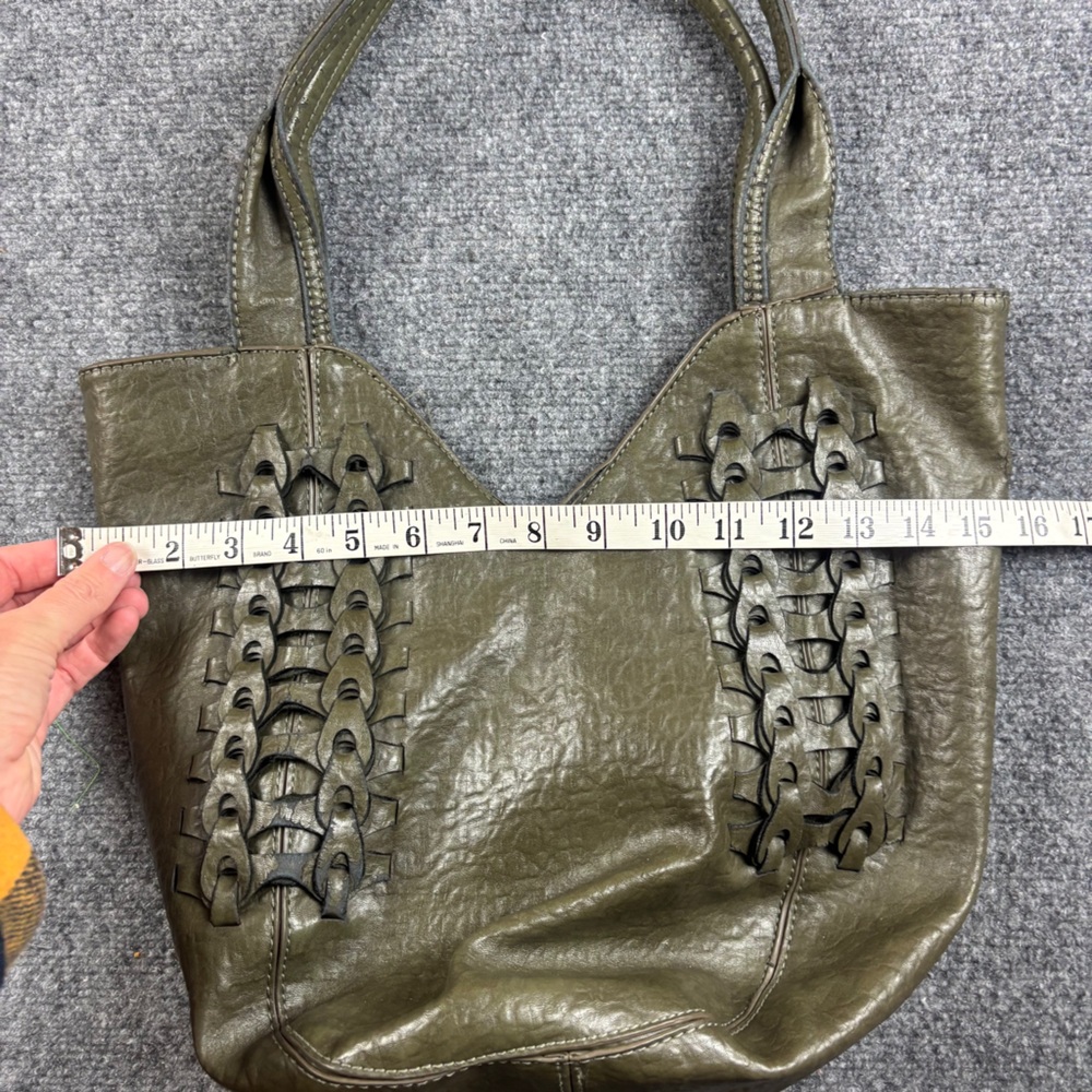 ANTHROPOLOGIE Green Vegan Leather Alice Springs Tote Purse Bag - Picture 10 of 10